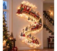 Guirlande lumineuse de Noël à suspendre - Décoration murale de Noël à LED, scène de Noël illuminée, décorations suspendues de Père Noël et de rennes pour les fêtes. J