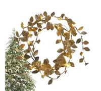 Guirlande lumineuse de Noël avec lumières - Guirlande de feuilles décoratives pour la maison - Décoration LED en rotin doré de 6,6 pieds pour cheminée, chambre à coucher, table, cheminée, maison, cour