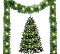 Guirlande lumineuse de Noël brillante de 15 m avec serpentins verts brillants, bandes lumineuses LED pré-éclairées pour décoration de Noël festive, parfaite pour les anniversaires et les mariages