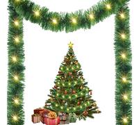 Guirlande lumineuse de Noël brillante - Longue corde de guirlandes vertes, ornement festif à paillettes, bande LED décorative pré-éclairée, design scintillant élégant | Décoration idéale pour la maiso