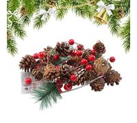 Guirlande lumineuse de Noël décorée avec pommes de pin, baies rouges, aiguilles et clochettes, pour fête en plein air, salon, chambre à coucher, cuisine, vacances