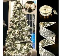 Guirlande lumineuse de Noël en ruban,10 m,LED argentée, alimentée par piles,pour sapin de Noël,décoration de vacances,blanc chaud