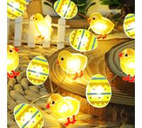 Guirlande lumineuse de Pâques avec œufs de Pâques et poussins - 3 m - 30 LED - Blanc chaud - Fonctionne avec piles - Convient comme décoration de Pâques pour l'intérieur et l'extérieur