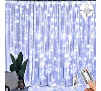 Guirlande lumineuse de rideau à 300 LED - 8 modes - avec télécommande et minuterie - Luminosité réglable - Pour chambre à coucher, jardin, fête, mariage, Noël - Étanche - 3 m x 3 m (blanc froid)