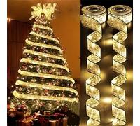 Guirlande lumineuse de ruban de fée de Noël dorée et argentée. Guirlande lumineuse de ruban pour sapin de Noël, décorations de Noël intérieures, décorations de fête, décorations de Noël, décorations d