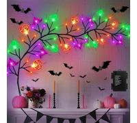 Guirlande lumineuse décorative d'Halloween,guirlande lumineuse citrouille d'Halloween de 1,8 m, 54 LED,décorations d'intérieur,citrouilles,chauves-souris, araignées,8 modes,pour intérieur et extérieur