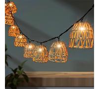 Guirlande lumineuse d'extérieur à 10 LED - Boule en rotin - Étanche - Pour extérieur, intérieur - Fonctionne avec piles - Étanche - Pour jardin, balcon, fête, chambre