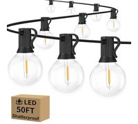 Guirlande lumineuse d'extérieur à DEL G40 de 15,2 m à intensité variable, étanche et incassable, avec 52 ampoules connectables, pour Noël, terrasse, maison, balcon, fête (noir)