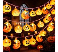 Guirlande lumineuse d'Halloween 3 m 20 LED en forme de tête de mort et de lune, décorations d'Halloween à piles, blanc chaud et blanc froid, 2 modes d'éclairage, intérieur ou extérieur, jardin, porche