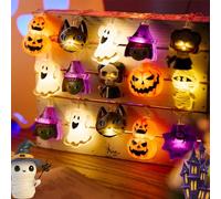 Guirlande lumineuse d'Halloween - 3 m - 20 LED - Guirlande lumineuse décorative amusante - Fonctionne avec piles - Étanche - Citrouille chauve-souris fantôme araignée - Décoration pour la maison