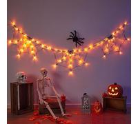 Guirlande lumineuse d'Halloween en toile d'araignée, 1,8 m, 60 LED, orange et violet, 8 modes d'éclairage, fonction minuterie, alimentation par batterie/USB, intérieur et extérieur (orange