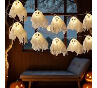 Guirlande lumineuse d'Halloween - Guirlande LED fantôme et citrouille pour intérieur et extérieur, blanc chaud, pour la maison, les fêtes, la maison hantée, le jardin, le porche et la décoration des