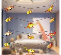 Guirlande lumineuse dinosaure pour chambre d'enfant - 12 LED - 3,2 m - Fonctionne avec piles - Minuterie - Lit de maison - Pour garçon et fille - Veilleuse - Pour anniversaire d'enfant - Décoration de