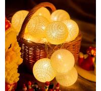 Guirlande lumineuse en boules de coton - 3 m - 20 LED - 4 cm - Pour l'intérieur et l'extérieur - Blanc chaud - Fonctionne avec piles - Pour Noël, chambre d'enfant, mariage