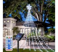 Guirlande lumineuse en cascade LED en forme d'étoile, lumières de sapin de Noël en cascade, guirlandes lumineuses solaires pour l'extérieur étanches, 2M x 9 brins 8 modes Guirlande lumineuse LED pour