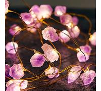 Guirlande lumineuse en cristal d'améthyste naturelle pour chambre à coucher, 3 m, 40 LED, USB, fonctionne avec piles, lumière en cristal de raisin violet pur, guirlande lumineuse à brancher pour la