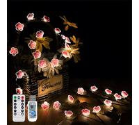 Guirlande lumineuse en fleurs de cerisier de 4 m 40 LED alimentée par USB avec télécommande, rose pour intérieur et extérieur pour chambre à coucher, mariage, jardin, décoration de fête