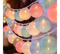Guirlande lumineuse en forme de boule de coton - 3 m - 20 LED pastel - Modes clignotants et constants - Veilleuse macaron pour chambre à coucher, Noël, demande