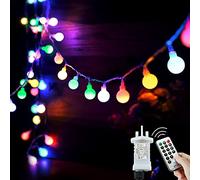 Guirlande lumineuse en forme de globe étanche, 15 m, 120 LED, alimentée par branchement, 8 modes, lumières de Noël pour extérieur/intérieur, chambre, décorations de fête (multicolore)