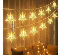 Guirlande Lumineuse Étoile 6M,40LEDs Led Sapin Noël Guirlande à Pile Fairy Light Rideau Lumineux Clignotant Intérieur Extérieur Décoration Chambre Fenêtre (Blanc chaud)