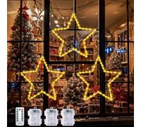 Guirlande Lumineuse Étoiles de Noël, 3 Pièces Lumière Étoilée 40 LED à Piles, 8 Modes avec Minuterie, Guirlande Décoration de Noel Fenêtre pour Intérieure/Extérieure, Fenêtre, Porte, Fête, Blanc Chaud