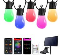 Guirlande Lumineuse Exterieur Solaire 15M, App&Télécommande Intelligente Dreamcolor Guinguette LED Plastique 25 Ampoules, IP65 étanche 20 Modes Etanche Lumières Solaires pour Jardin Fête Patio Café