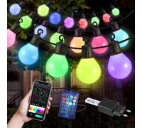Guirlande Lumineuse Exterieure, 30M Guirlande Guinguette Exterieur avec 50 LED, Télécommande et App, Minuterie, 16 Millions de Couleurs et 58 Modes de Scène, Guirlande Exterieur pour Jardin Fête