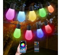 Guirlande Lumineuse Exterieure, 30M Guirlande Guinguette Exterieur avec 50 LED, Télécommande et App, Minuterie, 16 Millions de Couleurs et plus de 210 effets lumineux, Guirlande Guinguette pour Fête