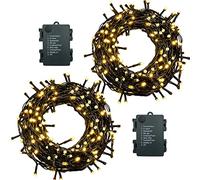 Guirlande Lumineuse Exterieure Intérieur 10m/100LEDs Pile Guirlande Lumineuse Sapin Guirlande led par 8 Modes, Minuterie, IP44 Étanche, Guirlande Noel par Chambre, Mariage, 2 Pièces, Blanc Chaud