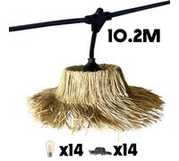 Guirlande lumineuse extérieure raccordable 10.2m avec 14 ampoules LED filament E27 blanc chaud TAHITI LIGHT Abat-jour en paille bohème