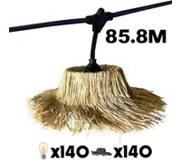 Guirlande lumineuse extérieure raccordable 85.8m avec 140 ampoules LED filament E27 blanc chaud TAHITI LIGHT Abat-jour en paille bohème