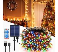 Guirlande Lumineuse exterieure Solaire 10m 100LEDs Guirlande Solaire Lumineuse avec télécommande, 8 Modes, Minuterie, Gradable Guirlande exterieur jardin, pour balcon, fêtes, Noël (Coloré)