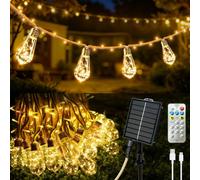 Guirlande Lumineuse Exterieure Solaire 17,5 M avec 30 Ampoules S17 | 8 Modes & Télécommande, Guirlandes Lumineuses Vintage en Corde de Chanvre Conviennent aux Jardins, Balcons, Mariages et Fêtes