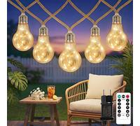 Guirlande Lumineuse Exterieure Solaire, 7M 20LED Guirlande Guinguette Exterieur Solaire avec Corde de Chanvre, 8 Modes Timer Vintage Guirlande Lumineuse Solaire, pour Jardins Fête Balcon Chambre