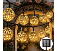 Guirlande Lumineuse Exterieure Solaire Blanc Chaud, IP65 Étanche LED Guirlande Guinguette Exterieur, 8 Modi Argent Marocaine Guirlande Lumineuse Globe für Jardin Garten Terrasse Party - 7.1M 50LED