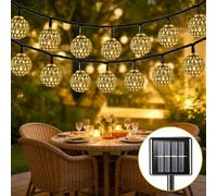 Guirlande Lumineuse Exterieure Solaire Blanc Chaud, IP65 Étanche LED Guirlande Guinguette Exterieur, 8 Modi Argent Marocaine Guirlande Lumineuse Globe für Jardin Garten Terrasse Party - 12.1M 100LED
