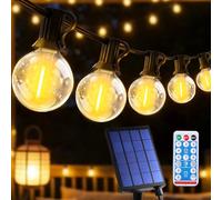 Guirlande Lumineuse Exterieure Solaire LED, 18M Guirlande Solaire Exterieur avec Télécommande 30+4 G40 Ampoules, 8 Modes Étanche IP44 Guirlande Guinguette Extérieur pour Jardin Terrasse Mariage Fête