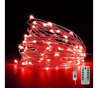Guirlande lumineuse Fantasee en fil de cuivre LED USB à 8 modes avec télécommande à minuterie pour décoration de maison, chambre, anniversaire, fête, mariage, Noël, festival (4,99 m, 50 LED, rouge)