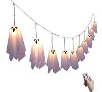 Guirlande lumineuse fantôme pour décoration d'Halloween, 10 LED à suspendre, lanterne lumineuse pour fenêtre intérieure ou extérieure, décoration de fête pour la maison, la cour, la terrasse, la