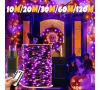 Guirlande lumineuse féerique en fil noir pour Halloween, 10-120m, violet et Orange, 8 Modes d'extérieur, pour noël, fête de rue, jardin