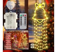 Guirlande Lumineuse Fenêtre Noël, LED Décoration Fenêtre Lumineux, Lumières de Noël Cloche avec 8 Modes et Télécommande, Rideau Lumineux Blanc Chaud pour Exterieur et Interieur
