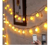 Guirlande lumineuse globe, 10 m, 100 LED, 8 modes, télécommande, blanc chaud