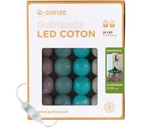 GuirLED - Guirlande lumineuse boules coton LED USB - Veilleuse bébé 2h - Adaptateur secteur double USB 2A inclus - 3 intensités - 24 boules 2.4m - Mangrove