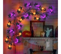 Guirlande Lumineuse Halloween à Piles | Décoration Halloween avec Orange et Chauves-Souris Lumineuses à LED | 8 Modes Etanche Décoration Intérieur Extérieur Balcon Fenêtre Cheminée Salon