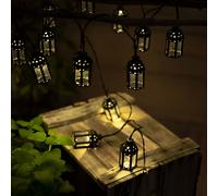 Guirlande lumineuse solaire d'extérieur LED lampe solaire de jardin décoration en forme de lanterne, plastique noir, 20x LED blanc chaud, L 200 cm