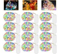 Guirlande lumineuse LED à piles, 12 pcs 2M 20LED Micro à piles fil de cuivre guirlande lumineuse multicolore éclairage de Noël pour chambre, intérieur, Noël, extérieur, fête, mariage, DIY
