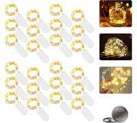 Guirlande lumineuse LED à piles, 24 pièces, 2 m, 20 LED, en fil de cuivre, blanc chaud, éclairage de Noël pour chambre, intérieur, Noël, extérieur, fête, mariage, bricolage (blanc chaud, 24 pièces)