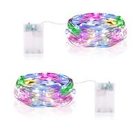 Guirlande Lumineuse LED à Piles 2M 20 LEDs Mini Guirlande LED avec Minuterie Interieur Extérieur Décoration Lumière pour Chambre Noël Mariage Anniversaire Soirée (2 Pièces, Coloré)