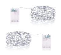 Guirlande Lumineuse LED à Piles 2M 20 LEDs Mini Guirlande LED avec Minuterie Interieur Extérieur Décoration Lumière pour Chambre Noël Mariage Anniversaire Soirée (2 Pièces, Blanc Froid)