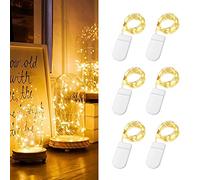 Guirlande lumineuse LED à piles, lot de 6 guirlandes lumineuses étanches 20 LED 2 m, mini lampe en fil de cuivre blanc chaud, intérieur et extérieur, Noël, mariage, fête